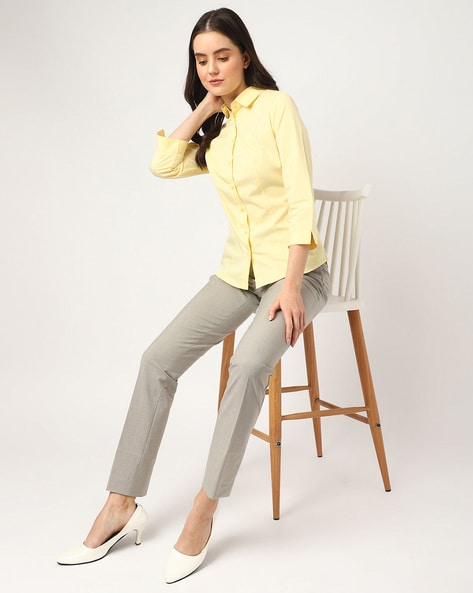 Women Loose Fit Shirt with Cuban Collar