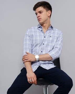 british club Windowpane Checks Slim Fit 60'S Giza Cotton Shirt-picture-43