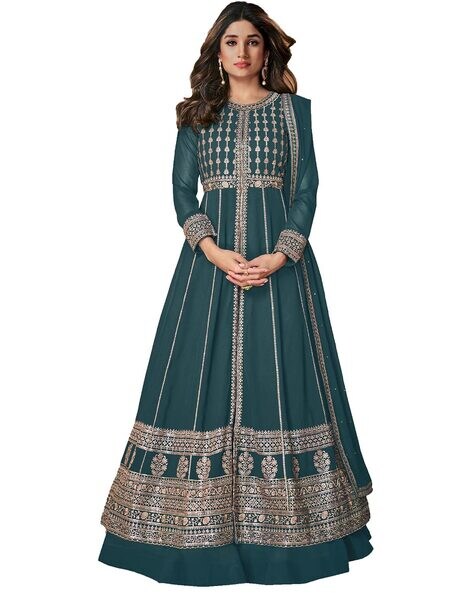 Embroidered 3-Piece Semi-Stitched Anarkali Dress Material Price in India