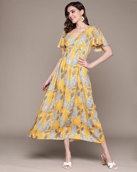 Buy Blue & Yellow Printed Maxi Dress Online - Label Ritu Kumar  International Store View