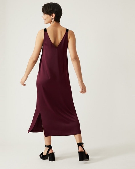 Burgundy velvet lace panel midi outlet dress