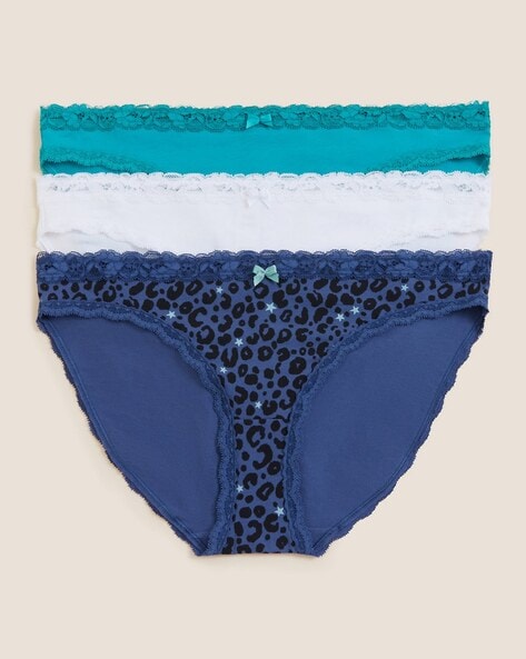 M&S Womens Marks and Spencer Blue White Bikini Knickers Size 22 Pack of 5 