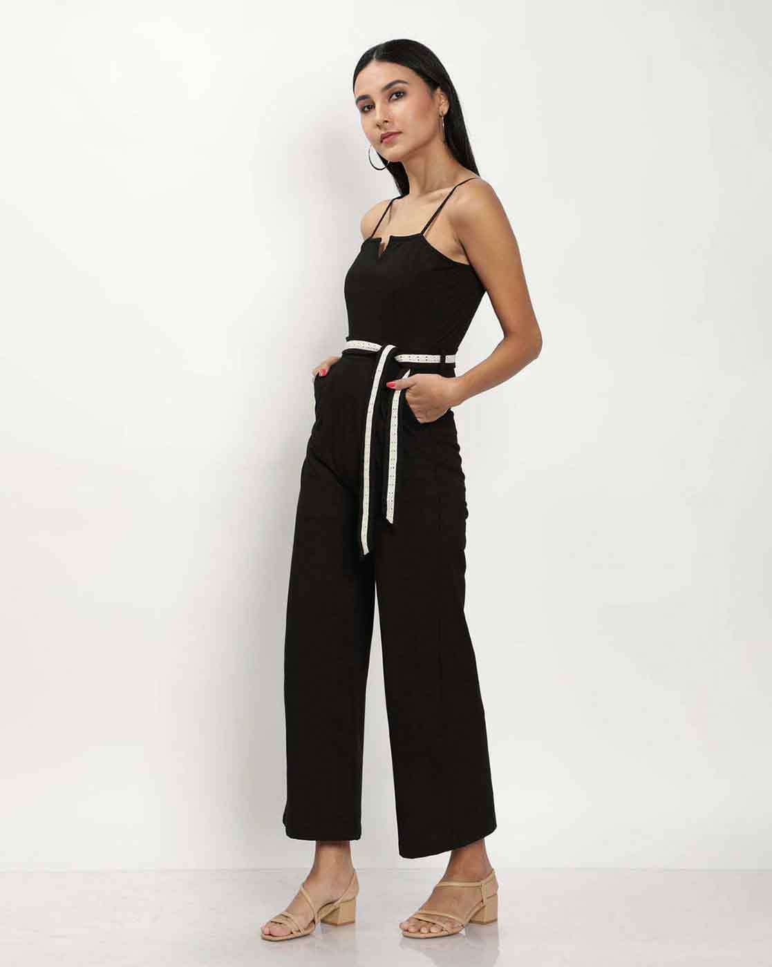 Buy DGG7 Women Latest Fashion Design Fashion Print Sleeveless ONeck  Jumpsuits Lady Loose Playsuit TrousersBlackS at Amazonin