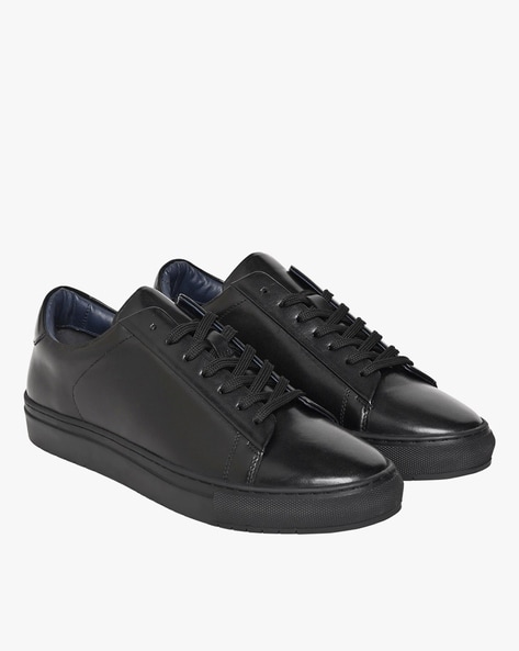 Mens black leather low top sales sneakers