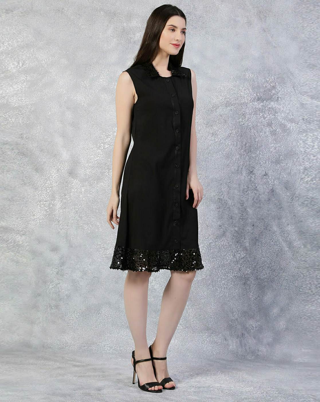 SHIRT/DRESS SLEEVELESS - black plain | BERENIK