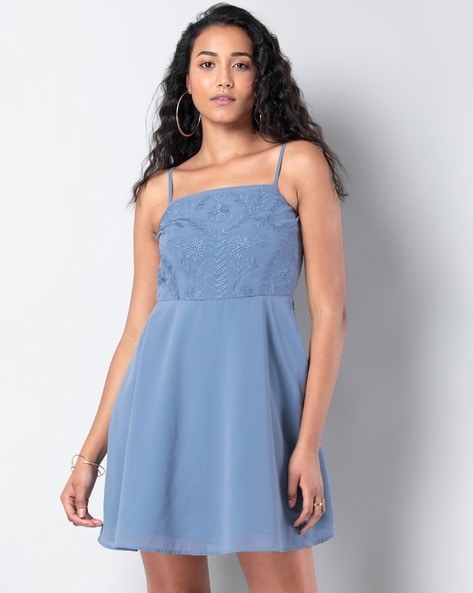 Embroidered Strapless Skater Dress