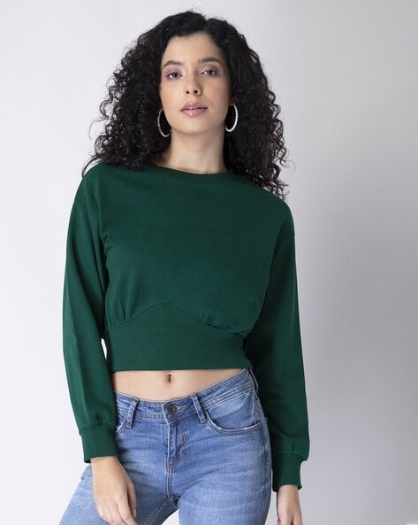 Green cropped sweatshirt hotsell