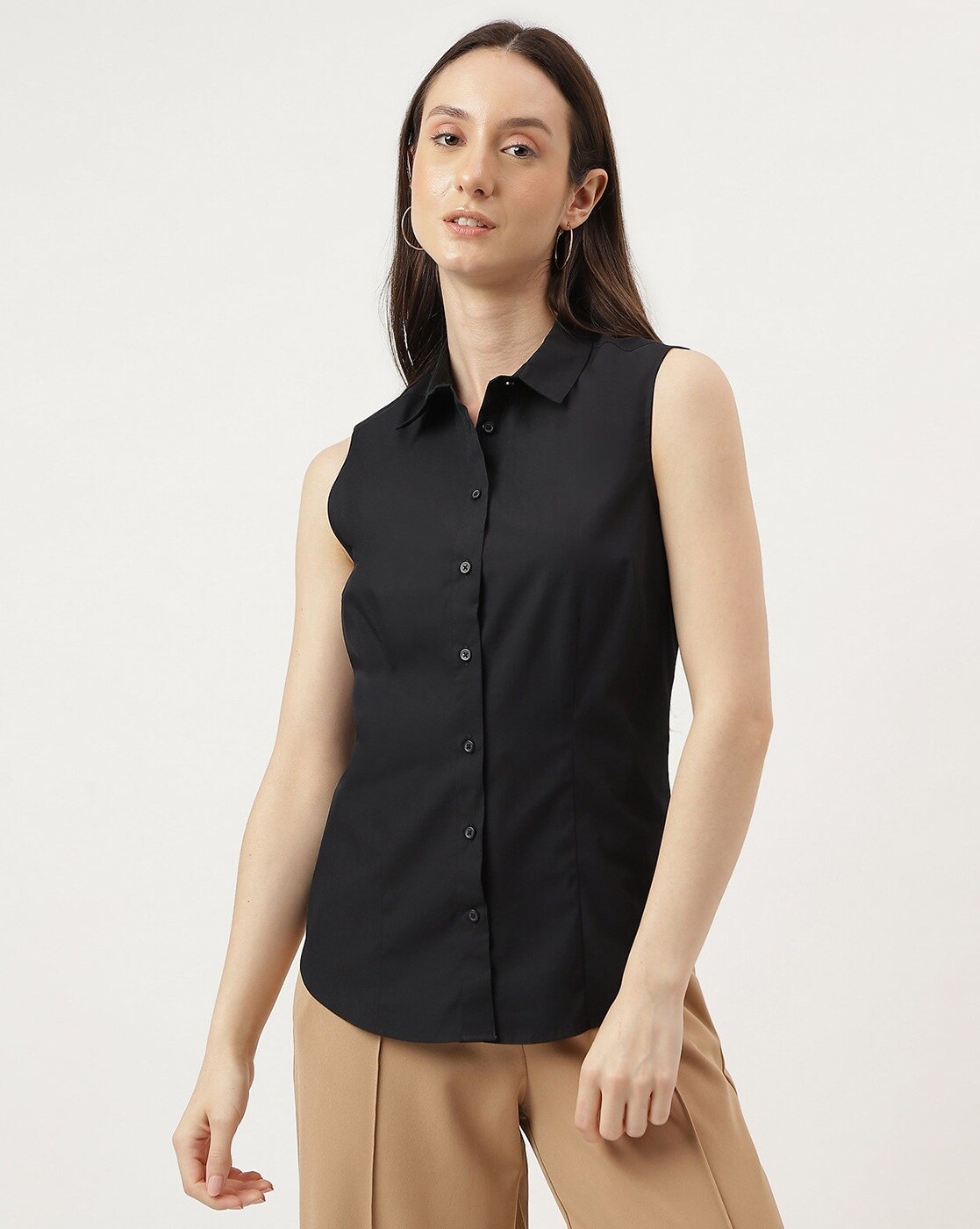 Black sleeveless 2025 shirt womens