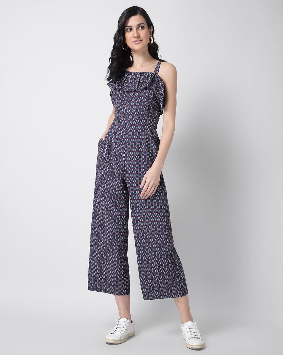 Printed Pleated Wide Leg Jumpsuit