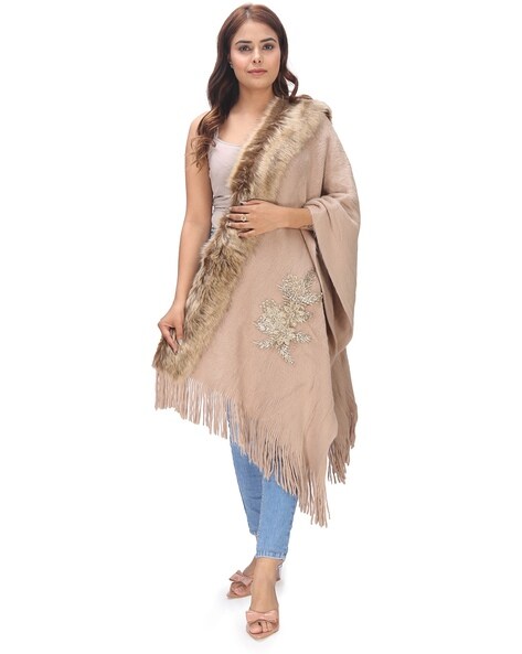 Embroidered Faux Fur Women Stole Price in India