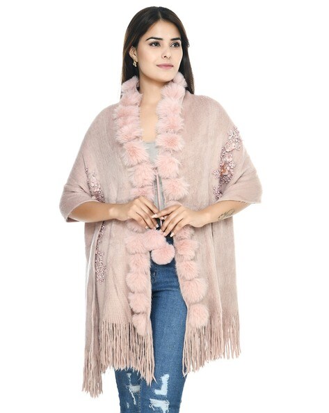 Floral Applique Stole with Fringed Hem Price in India
