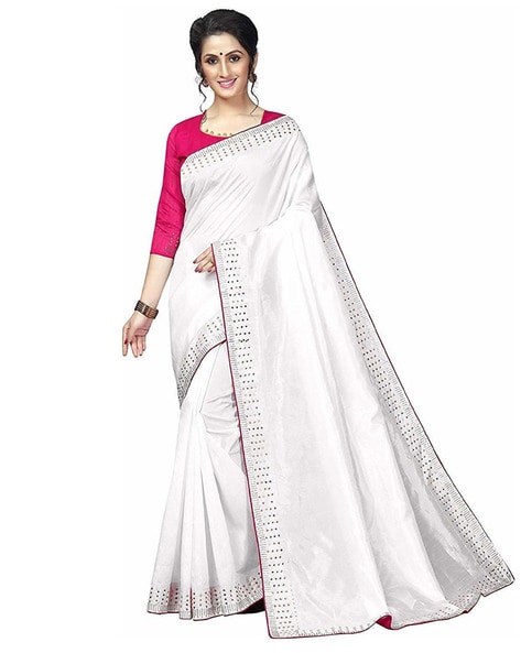 White plain silk saree with blouse - Mahotsav E Solution - 4063069