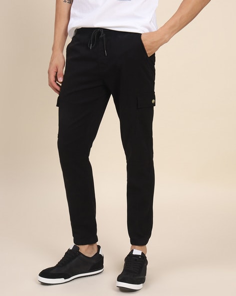 Women Joggers Style Real Lambskin Black Leather Trousers Pants