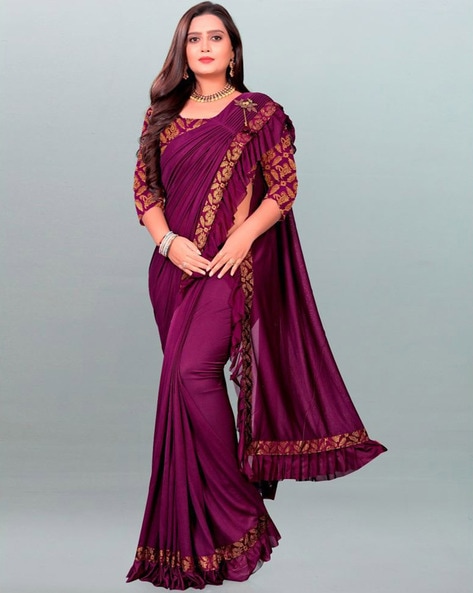 Magenta silk plain saree with designer blouse 5906