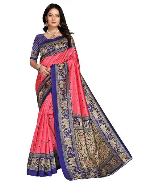 Peach Woven banarasi saree with blouse - Glamland - 3208130