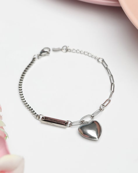 Tiffany & Co. - 925 Sterling Silver Heart Charm Toggle Bracelet 9.0