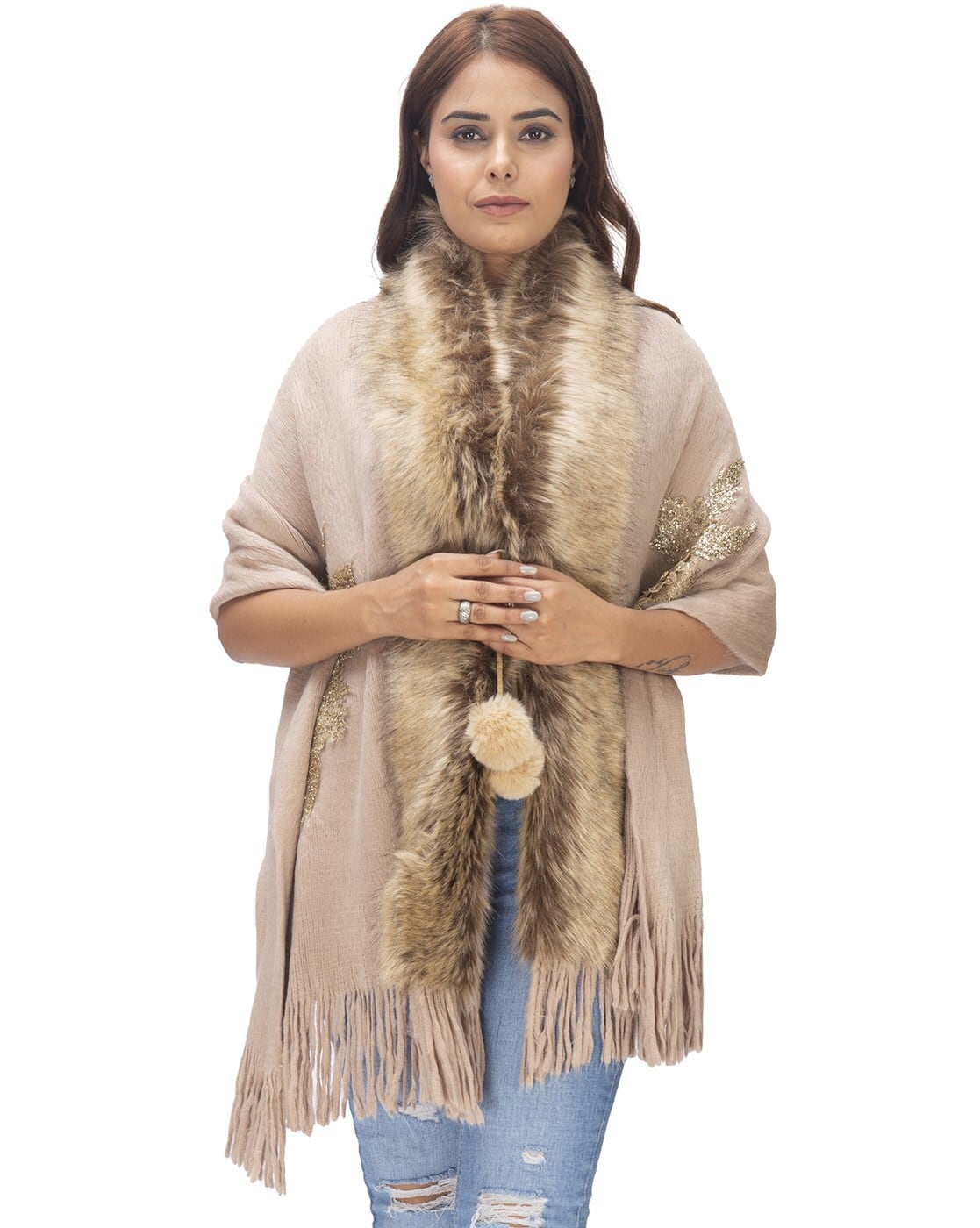 Buy Beige Shawls Wraps for Women by MANRA Online - Main Image