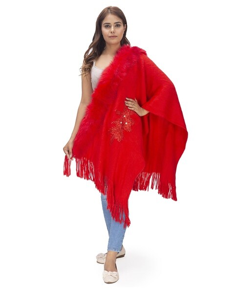 Embroidered Faux Fur Women Stole Price in India