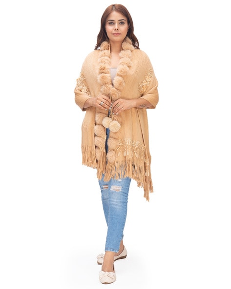 Faux Fur Women Stole with Fringed Hem Price in India