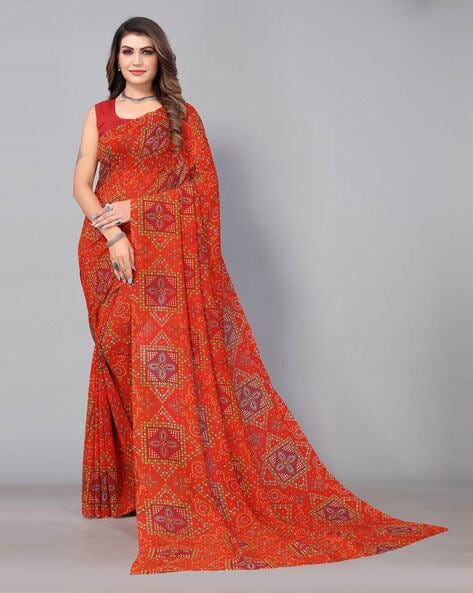 Chiffon Red Chunri Print Bandhani Saree, Printed, Casual Wear at Rs 650 in  New Delhi