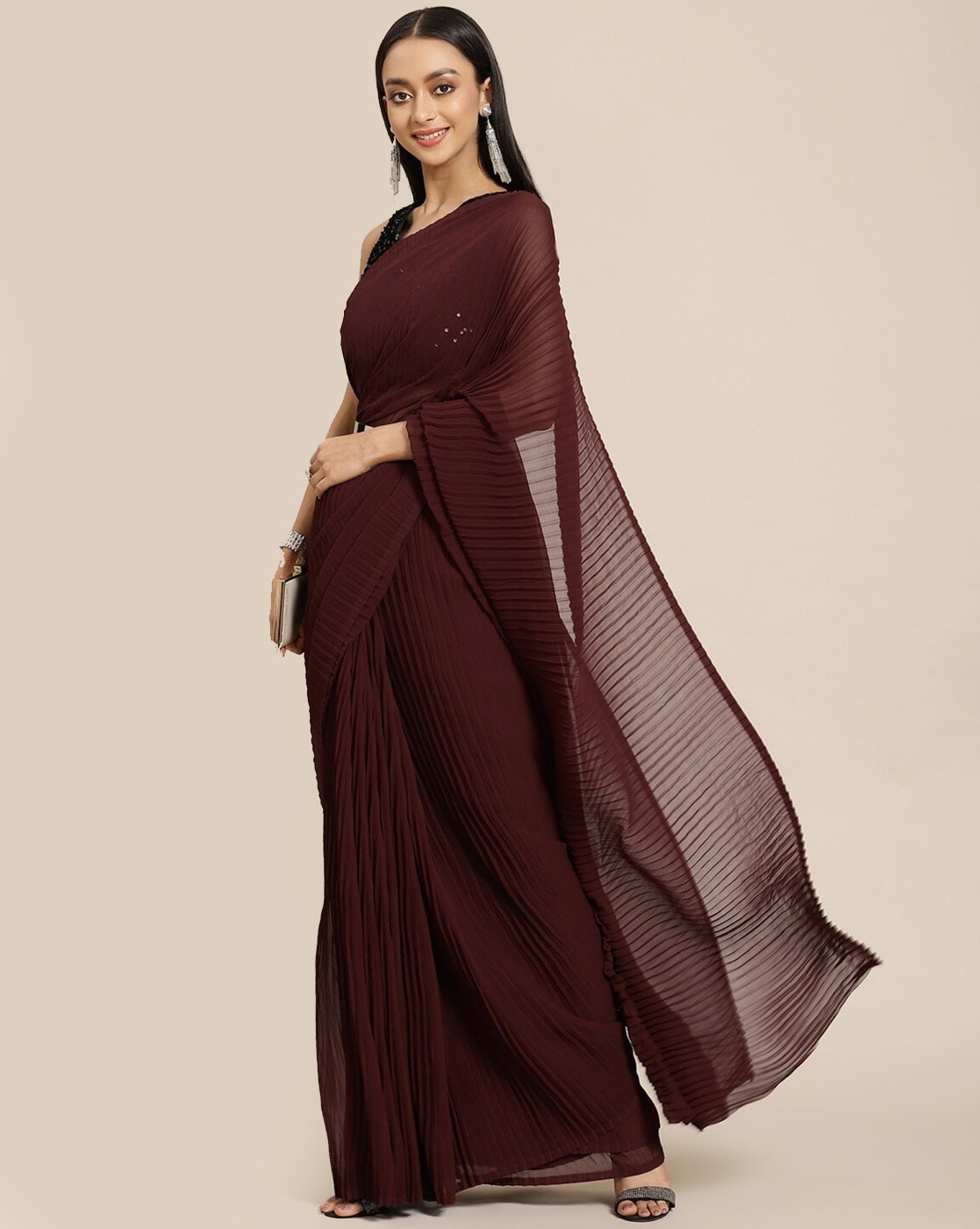 Buy 42/M-2 Size Brown Satin Sarees Online for Women in USA