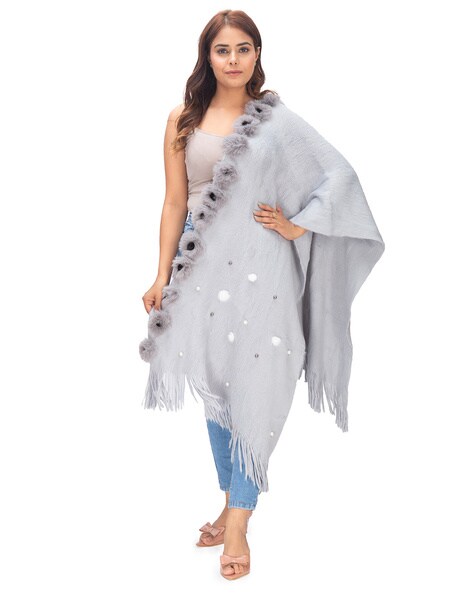 Floral Applique Women Stole with Fringed Hem Price in India