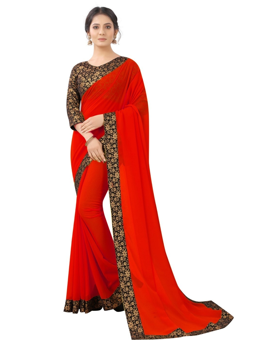 Pochampally Semi Ikkat Red Saree & Black Border | Buy Semi Ikat Saree  Online – Looms Kart