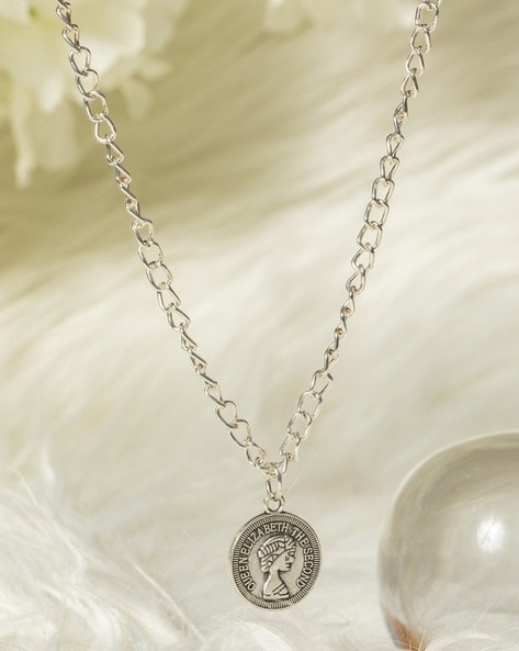 Samriddhi Silver Look Alike Necklace,Dual Tone Necklace, Coin Necklace