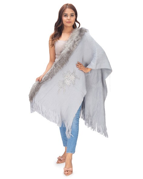 Embroidered Faux fur Women Stole Price in India