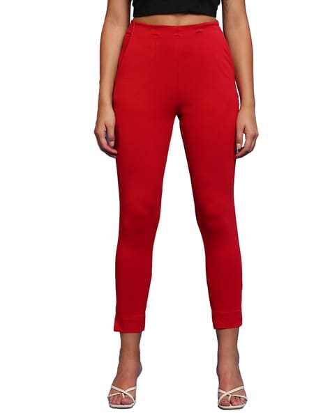 Smart casual red cotton silk narrow fitted trouser – Sujatra