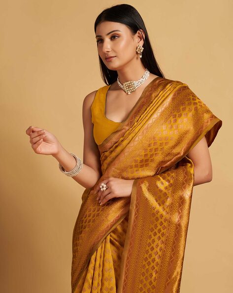 Mustard Yellow Handwoven Banarasi Silk Saree - Shivangi Kasliwal