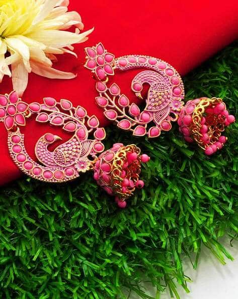 Buy Gold-Toned Pink Earrings for Women by Fashion Frill Online