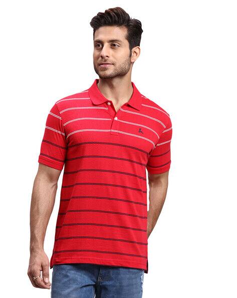 PARX Regular Fit Striped Polo T-Shirt with Short Sleeves