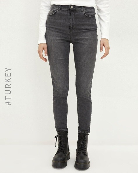 Grey High Rise Straight Fit Jeans