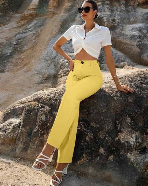 Women Yellow Korean Style Flare Trouser