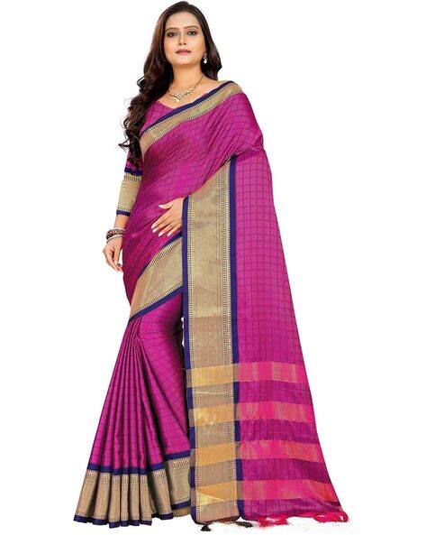 Juhi Collection Checked Saree with Tassels