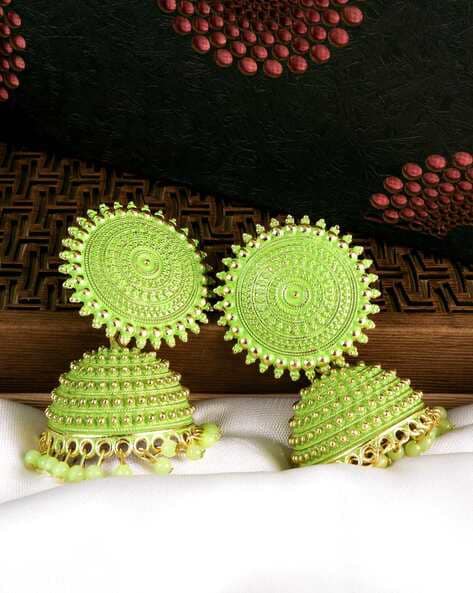 Pista Green Silk Thread Jhumkas | Silk thread earrings designs, Silk thread  jhumkas, Silk thread earrings