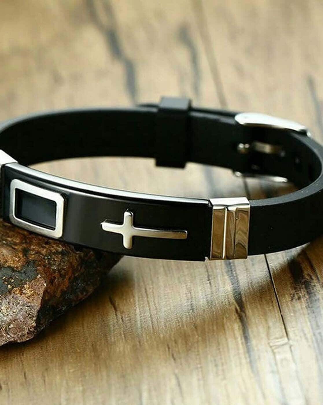 Buy JINGCI Cross Bracelets for Men Stainless Steel Religious Bracelet with  Silicone and Leather for Couples Boys and Man Online at desertcartINDIA
