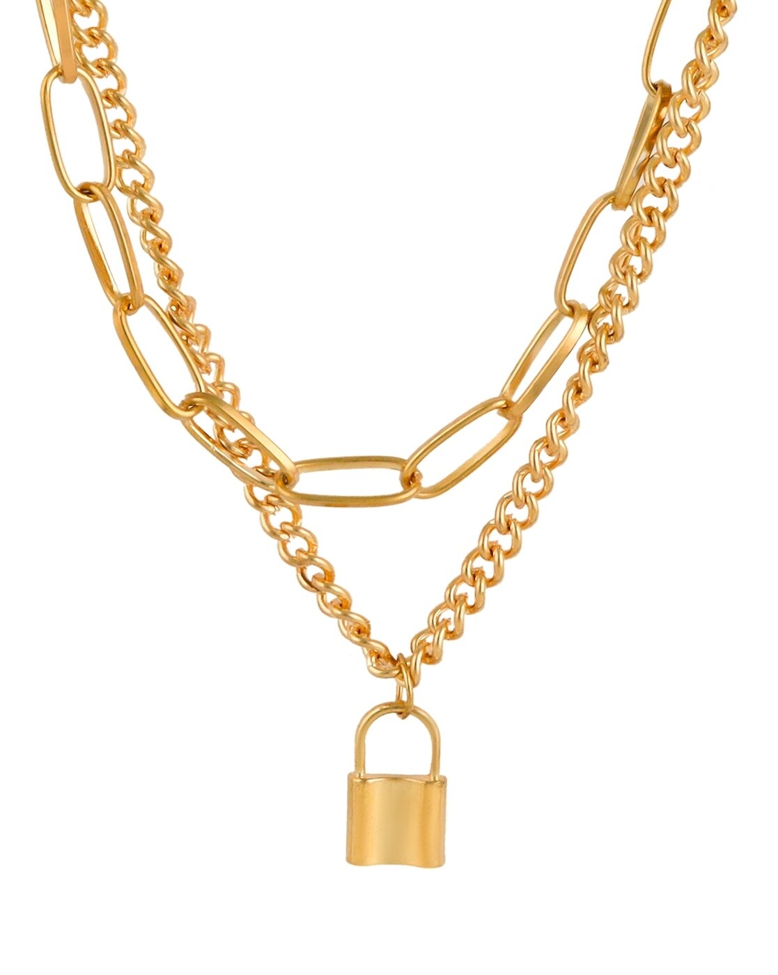 Buy Fashion Frill Stylish Gold Plated Lock Design Layered Necklace