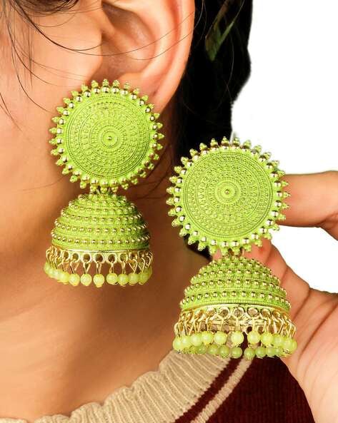 Buy New Parrot Green Color Beautiful designer silk thread Earring Jhumka at  Amazon.in