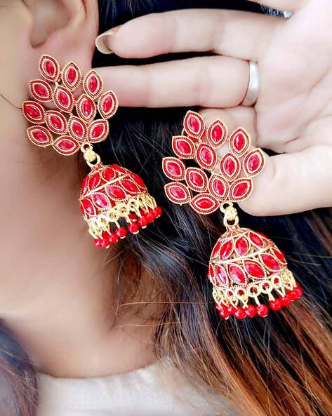 Details 109+ red stone jhumka earrings latest
