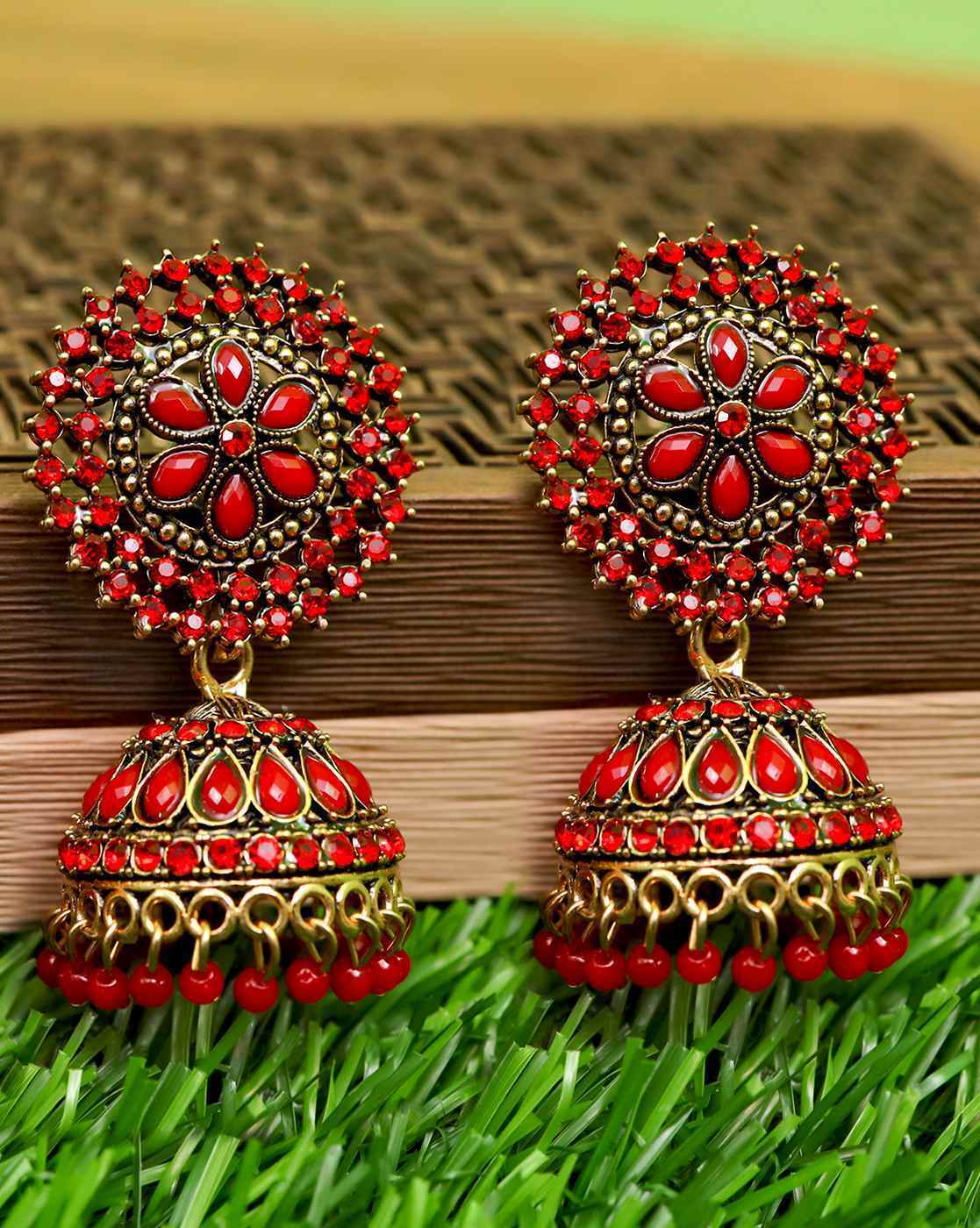 Buy MONKDECOR Beautiful Design Jhumka Earrings For Girls & Women (SQ Chips  Kundan-Red) Online at Best Prices in India - JioMart.