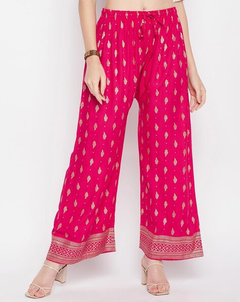 Floral Print Palazzos with Drawstring Waistband Price in India