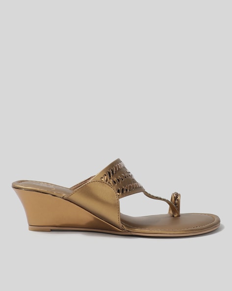 Gold best sale leather wedges