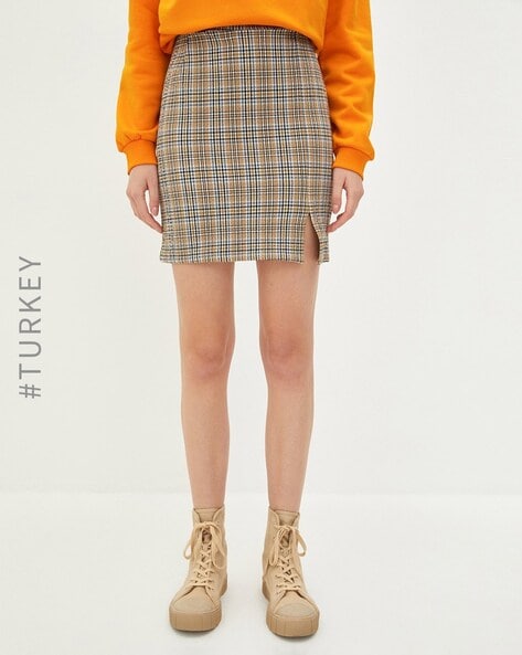 Checkered pencil outlet skirt yellow