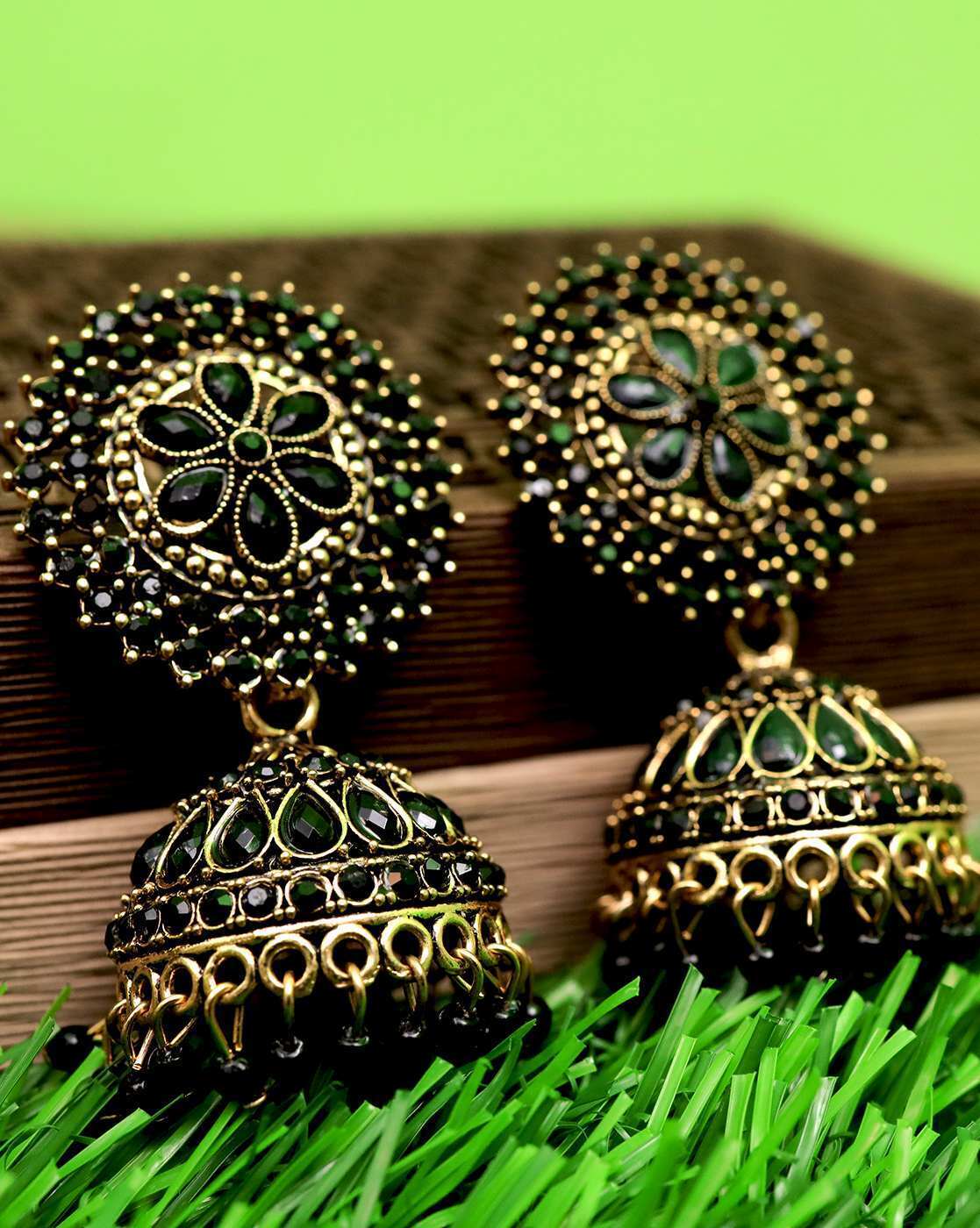 Gold Modern Oxidised Jhumkas Mumbai Shape Earrings