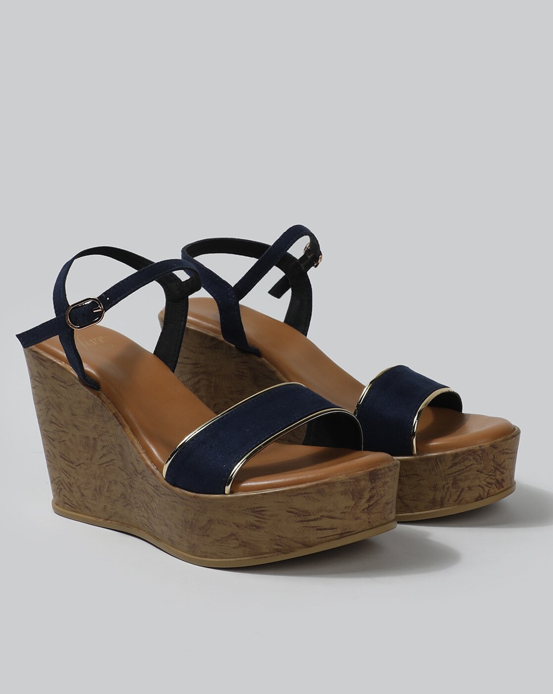 Navy low wedge online sandals