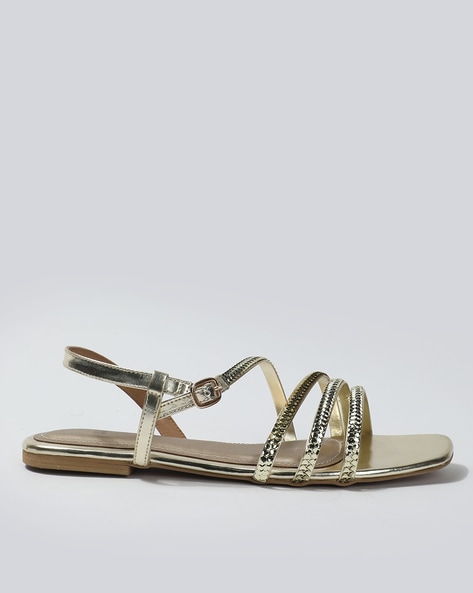 Gold strappy outlet flat sandals uk