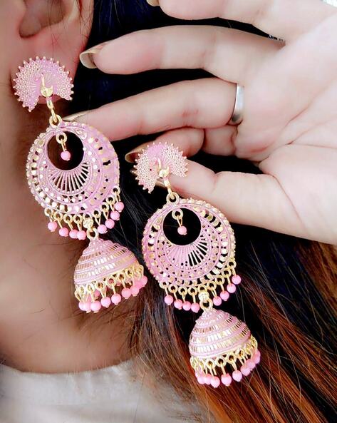 Buy Zaveri Pearls Set of 2 Rani Pink Meenakari Stone and Cluster Beads  Jhumki Earring-ZPFK14919 Online