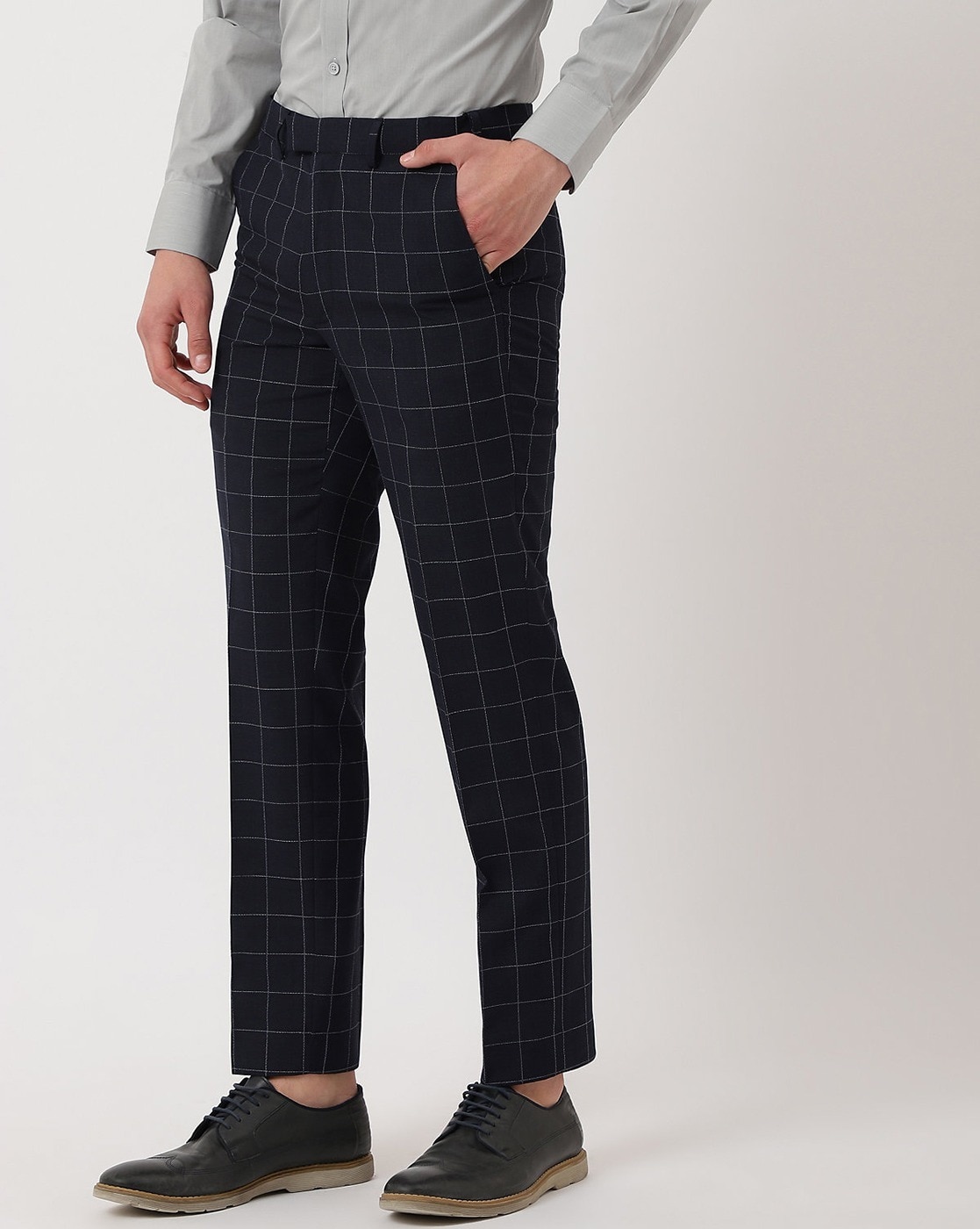 Tailored Fit Blue Check Performance Trousers | Buy Online at Moss